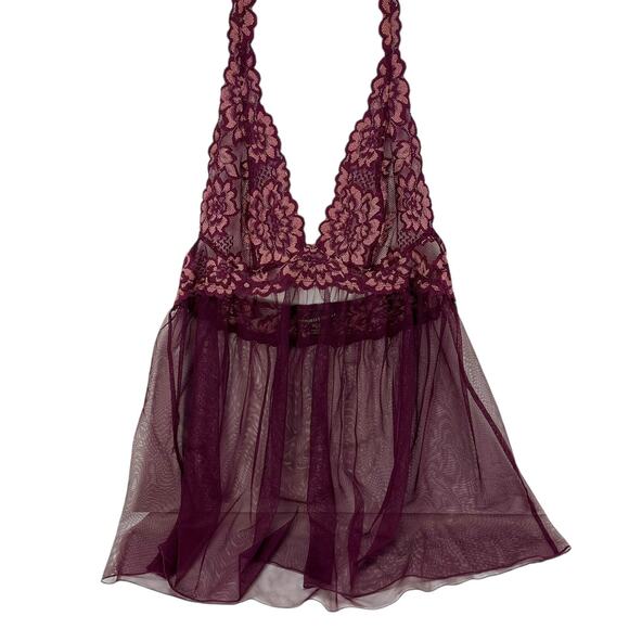 VICTORIA'S SECRET Women's BABYDOLL LACE SHEEER NIGHTIE Purple Pink Size SMALL - Picture 1 of 3